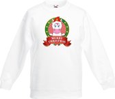 Kerst sweater / Kersttrui voor kinderen met eenhoorn print - wit - jongens en meisjes trui 110/116