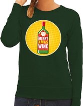 Foute kersttrui / sweater Merry Chrismas Wine groen voor dames - Kersttrui voor wijn liefhebber XL