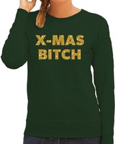 Foute Kersttrui / sweater - Christmas Bitch - goud / glitter - groen - dames - kerstkleding / kerst outfit M