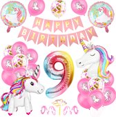 Partypakket® Eenhoorn Verjaardag Versiering - 9 jaar - Unicorn versiering - All-in-one Feestpakket - Decoratie - Ballonnen - Feestpakket - Verjaardag - Feest versiering