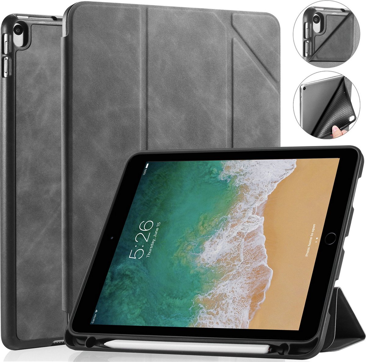 CaseMe - Tablet hoes geschikt voor iPad Air 10.5 (2019) - Ming Book Case - Tablethoes met Auto Wake/Sleep functie - Grijs