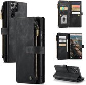 Hoesje geschikt voor Samsung Galaxy S22 Ultra 5G - Wallet Book Case - met Rits en Magneetsluiting - met RFID bescherming - Zwart