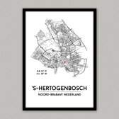 Den Bosch city poster, A4 met lijst, plattegrond poster, woonplaatsposter, woonposter