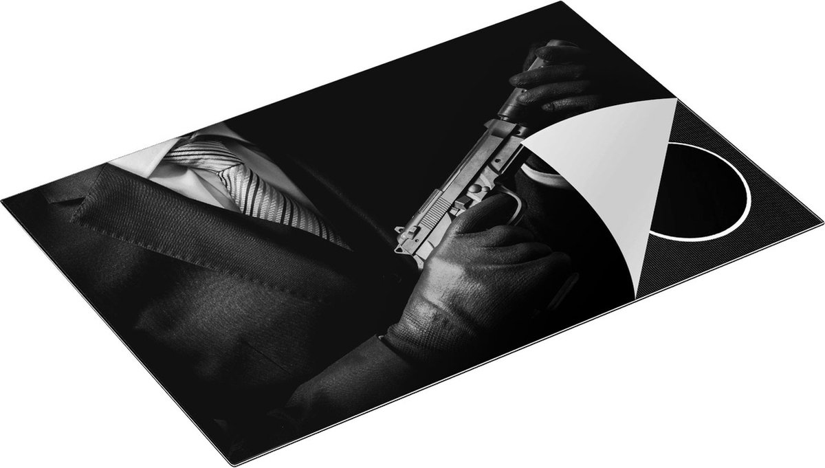Chefcare Inductie Beschermer Maffia Man met een Pistool in Handen - Zwart Wit - 81x52 cm - Afdekplaat Inductie - Kookplaat Beschermer - Inductie Mat