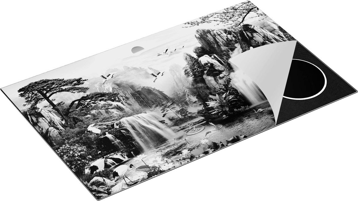 Chefcare Inductie Beschermer Watervallen in de Bergen - Abstract - Zwart Wit - 85x50 cm - Afdekplaat Inductie - Kookplaat Beschermer - Inductie Mat