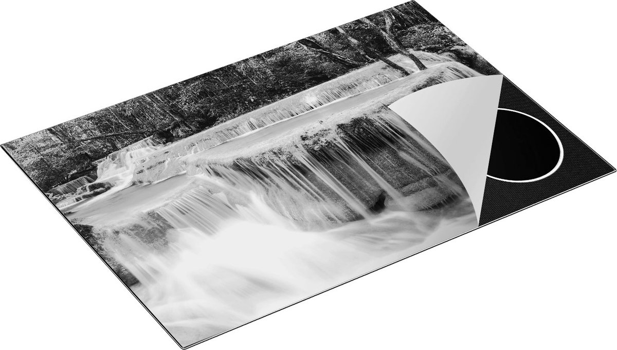 Chefcare Inductie Beschermer Waterval in het Bos in Thailand - Zwart Wit - 75x55 cm - Afdekplaat Inductie - Kookplaat Beschermer - Inductie Mat