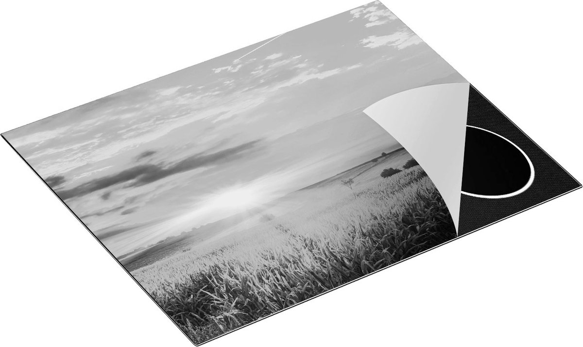 Chefcare Inductie Beschermer Zonsopgang op het Maïsveld - Zwart Wit - 65x55 cm - Afdekplaat Inductie - Kookplaat Beschermer - Inductie Mat