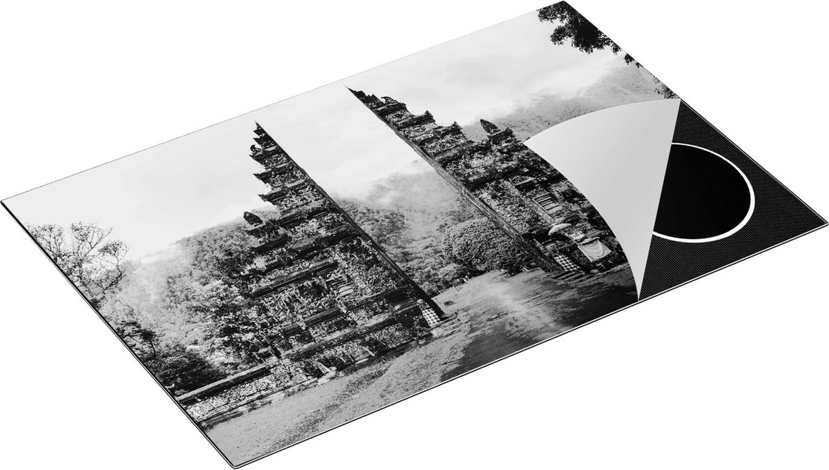 Chefcare Inductie Beschermer Tempel Poort in Bali - Zwart Wit - 80x52 cm - Afdekplaat Inductie - Kookplaat Beschermer - Inductie Mat