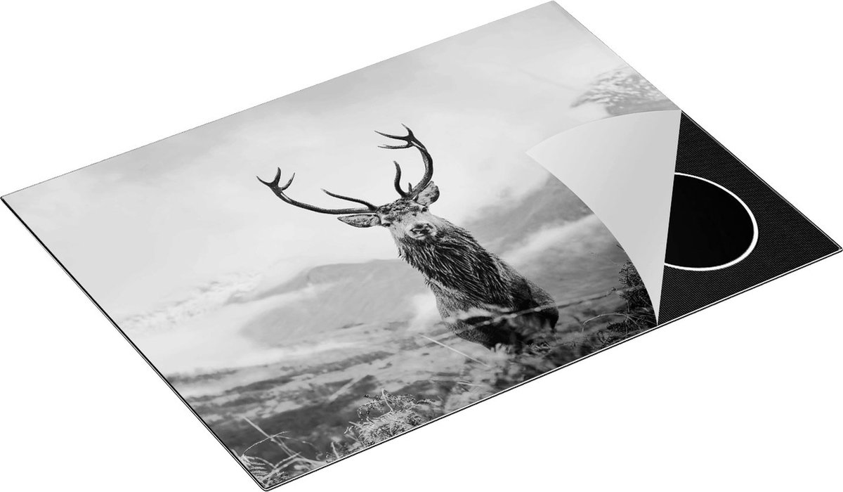 Chefcare Inductie Beschermer Hert in de Bergen - Zwart Wit - 70x52 cm - Afdekplaat Inductie - Kookplaat Beschermer - Inductie Mat
