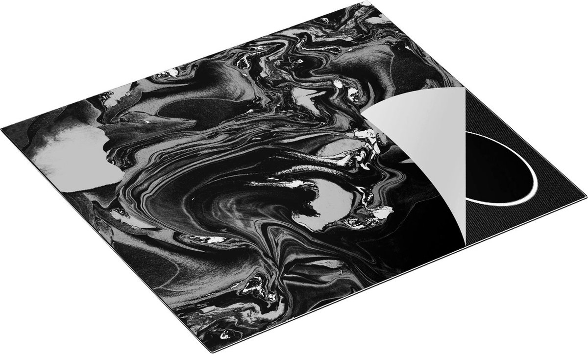 Chefcare Inductie Beschermer Abstracte Kunst - Lava Marmer - Zwart Wit - 57,6x51,6 cm - Afdekplaat Inductie - Kookplaat Beschermer - Inductie Mat