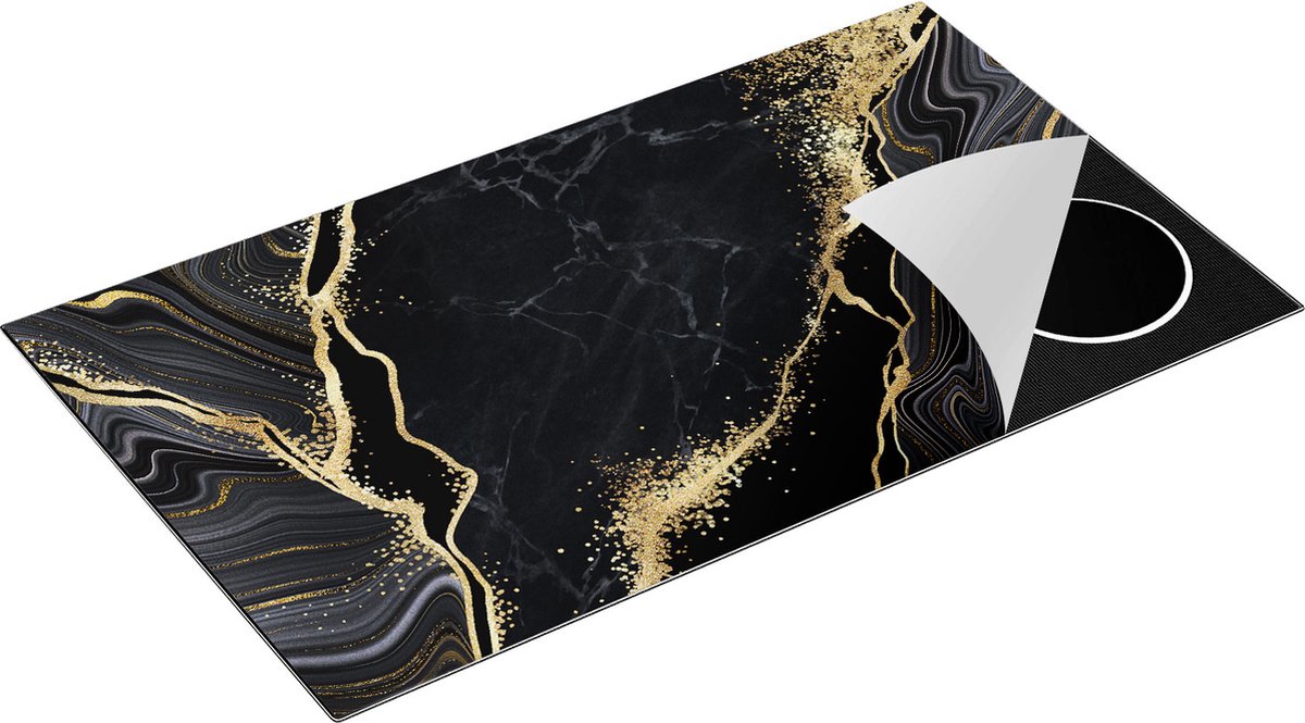 Chefcare Inductie Beschermer Abstracte Kunst - Marmer met Gouden Tinten - 89,6x51,6 cm - Afdekplaat Inductie - Kookplaat Beschermer - Inductie Mat