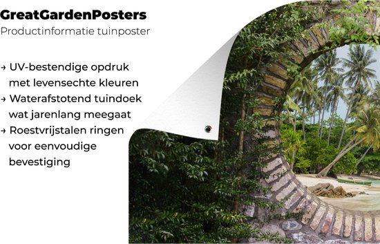 Affiche de jardin - Palmier - Plage - Tropical - Transparent - Affiche de clôture - 160x80 cm - Jardin- Toile de jardin