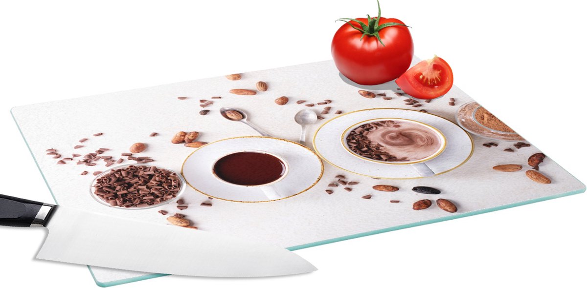Glazen Snijplank - 39x28 - Koffie - Koffiebonen - Chocolade - Snijplanken Glas