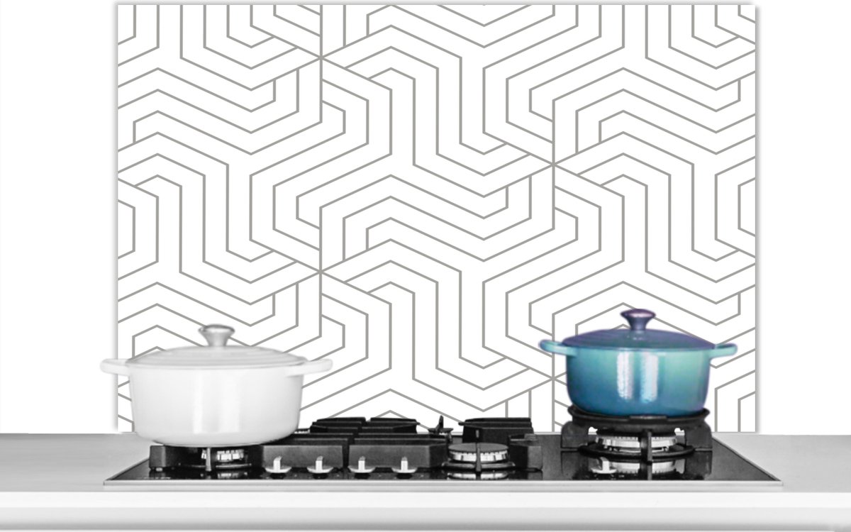 Spatscherm - Patronen - Design - Lijn - Zwart - Wit - 100x65 cm - Achterwand keuken