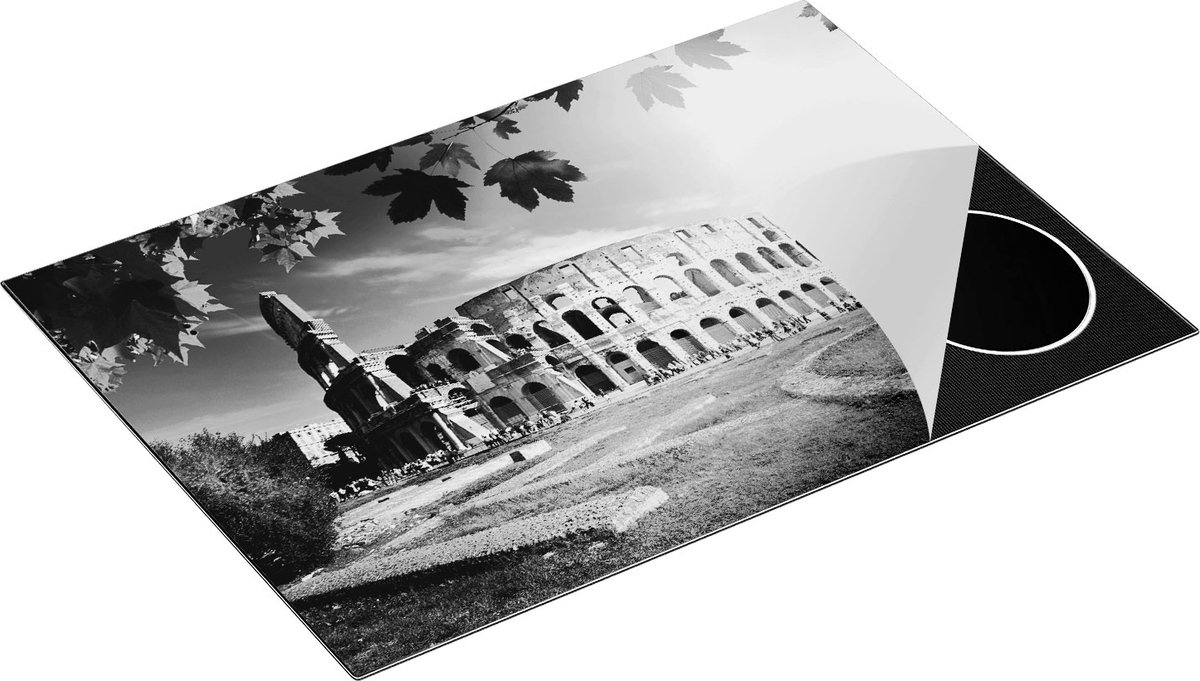 Chefcare Inductie Beschermer Colosseum in Rome, Italië - Zwart Wit - 75x52 cm - Afdekplaat Inductie - Kookplaat Beschermer - Inductie Mat