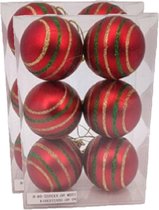 12x Boules de Noël décorées plastique rouge diamètre 6 cm - Décoration sapin de Noël
