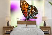 Behang - Fotobehang Vlinder - Bloemen - Insecten - Breedte 240 cm x hoogte 240 cm