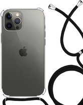Hoesje Geschikt voor iPhone 12 Pro Max Hoesje Shockproof Case Siliconen Hoes Met Koord - Transparant