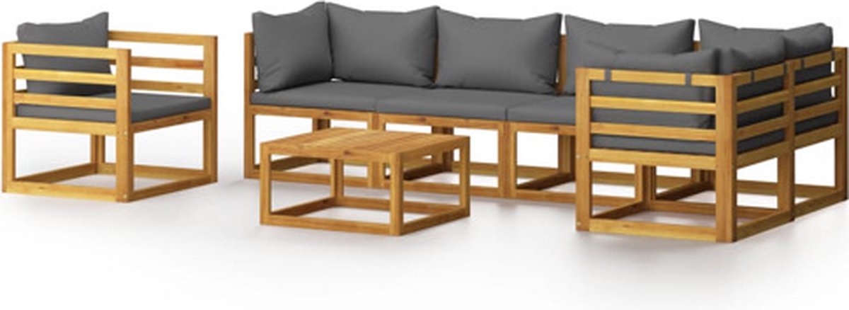 Bol.com vidaXL - 7-delige - Loungeset - met - kussens - massief - acaciahout aanbieding