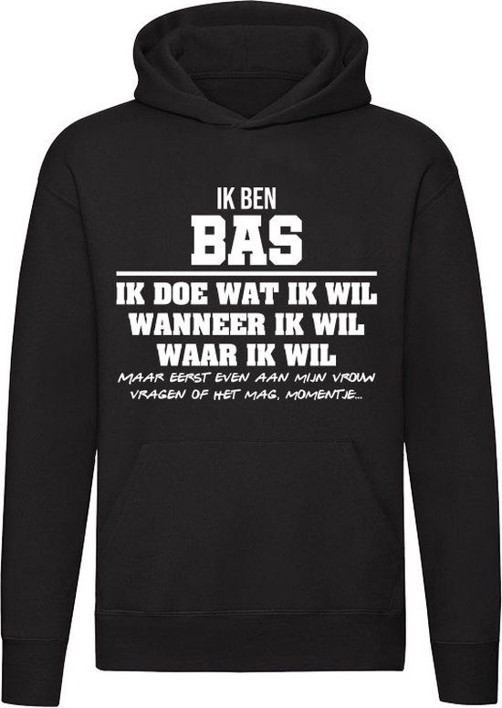 Bas | verjaardagkado | verjaardag kado | cadeau | grappig | jarig | Unisex | Trui | Sweater | Hoodie | Capuchon | Zwart