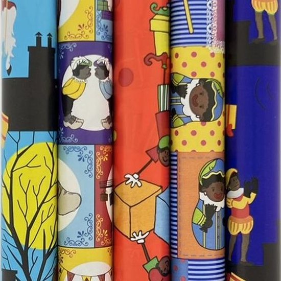 Tradioneel Oud Hollands assortiment Sinterklaaspapier cadeaupapier - 70 cm x 3 meter per rol - 5 rollen