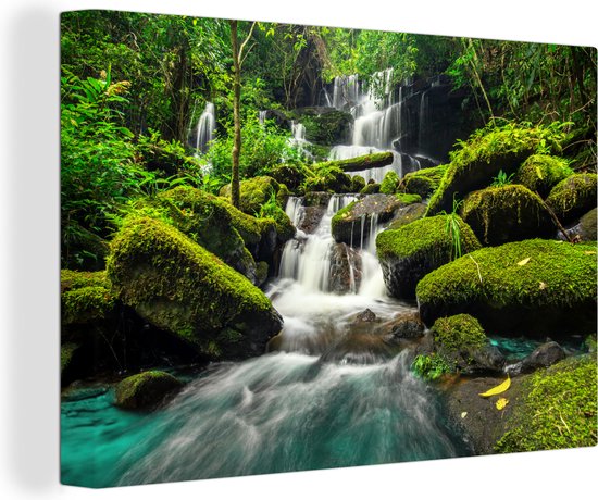 Peintures Toile Cascade - Mousse - Nature - 120x80 cm - Décoration murale