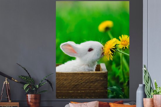 Muurstickers - Sticker Folie - Konijn - Paardenbloem - Gras - 120x160 cm - Plakfolie - Muurstickers Kinderkamer - Zelfklevend Behang XXL - Zelfklevend behangpapier - Stickerfolie