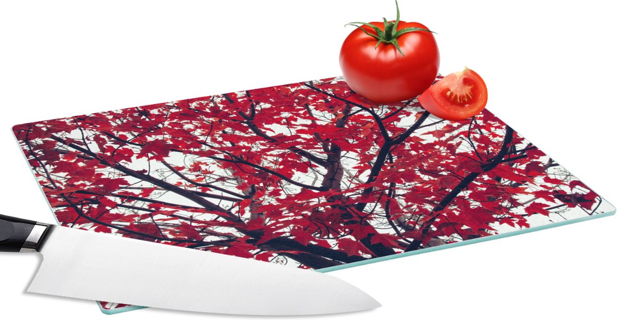 Glazen Snijplank - 28x20 - Esdoorn - Bladeren - Herfst - Natuur - Snijplanken Glas