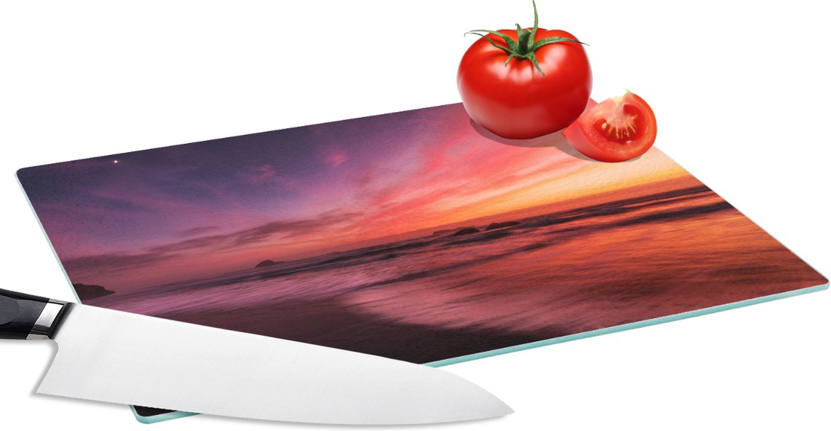 Glazen Snijplank - 28x20 - Strand - Zee - Natuur - Avond - Snijplanken Glas