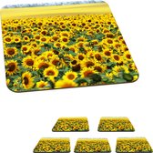Onderzetters voor glazen - Zonnebloem - Bloemen - Natuur - 10x10 cm - Glasonderzetters - 6 stuks
