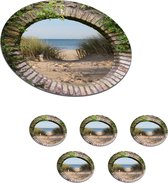 Onderzetters voor glazen - Rond - Doorkijk - Strand - Duin - Zomer - 10x10 cm - Glasonderzetters - 6 stuks