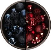 Bellatio Decorations Kerstballen mix - 74-delig - donkerrood en donkerblauw - 6 cm - kunststof