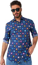 OppoSuits Lange Mouwen Overhemd Pixel PAC-MAN‚Ñ¢ - Heren Carnaval Overhemd - Casual Gaming PAC-MAN Shirt- Wit - Maat EU 41/42