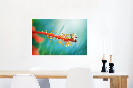 Escargot sur papier affiche fleur colorée 90x60 cm - Tirage photo sur affiche (décoration murale salon / chambre)