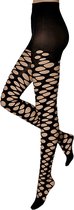 Apollo - Dames visnet panty - Grote gaten - Zwart - Maat S/M - Fishnet panty - Panty dames - Visnet panty carnaval - Pantys - Visnet panty zwart