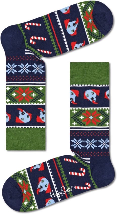 Happy Socks Happy Holiday Sock - unisex sokken - blauw met groen kerst thema - Unisex - Maat: 36-40