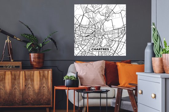 Stickers muraux - Plan de ville - France - Chartres - Plan - Plan d'étage - Zwart et blanc - 80x80 cm - Film adhésif