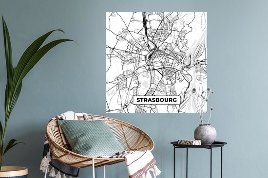 Stickers muraux - Plan de ville - Strasbourg - France - Plan - Plan d'étage - Zwart et blanc - 80x80 cm - Film adhésif
