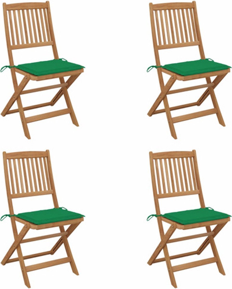 vidaXL - Tuinstoelen - 4 - st - inklapbaar - met - kussens - massief - acaciahout