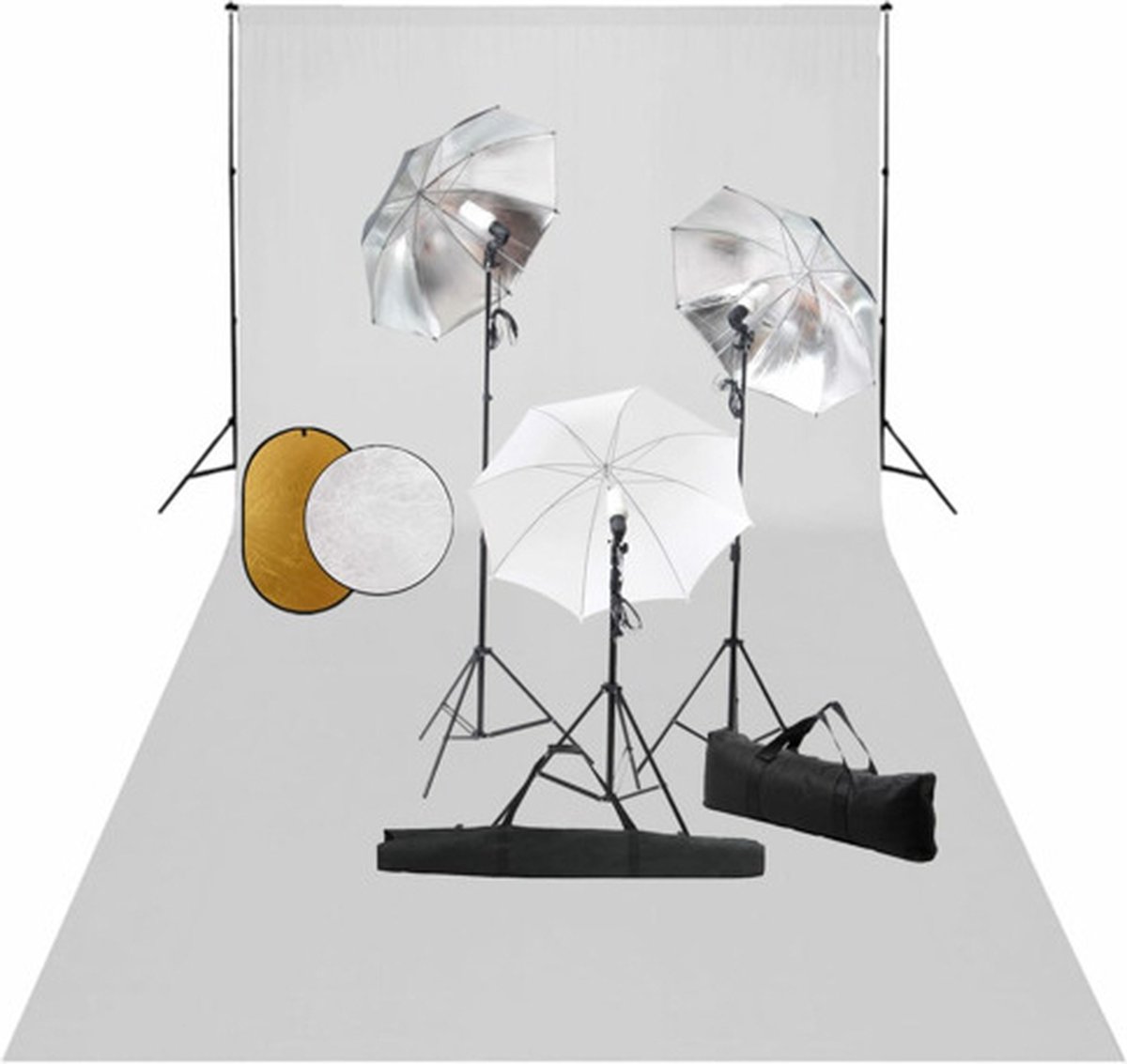 vidaXL Fotostudioset met lampen. paraplu's. achtergrond en reflector