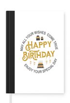 Notitieboek - Schrijfboek - Quote voor een verjaardag 'Happy Birthday enjoy your special day' tegen een witte achtergrond - Notitieboekje klein - A5 formaat - Schrijfblok