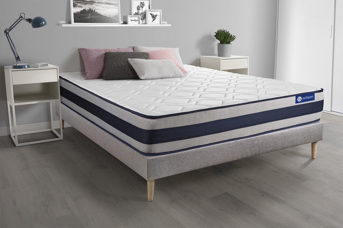Complete boxspring met matras tweepersoons- Actisom Actimemo ergo grijs - Traagschuim - 140 x 210 cm