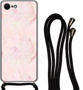 Hoesje met koord Geschikt voor iPhone SE 2020 - Marmer print - Roze - Glitter - Goud - Patronen - Siliconen - Crossbody - Backcover met Koord - Telefoonhoesje met koord - Hoesje met touw
