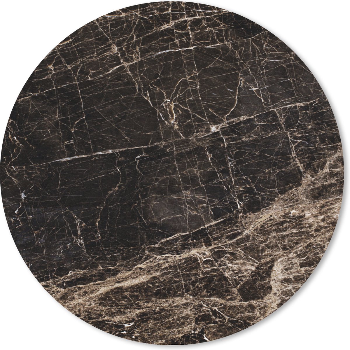 Muismat rond 30x30 cm - Mousepad Marmer - Zwart - Bruin - Klassiek - Ronde muismatten