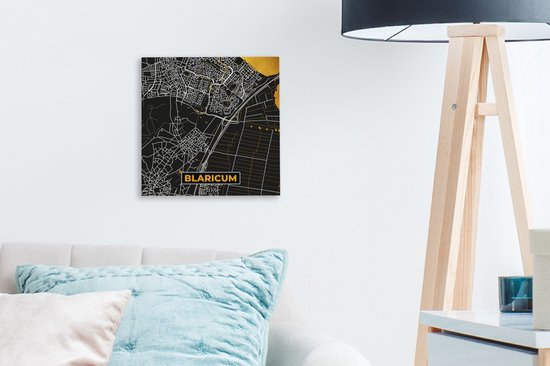 Peinture sur toile Blaricum - Carte - Carte - Plan de ville - Noir & or - 20x20 cm - Décoration murale