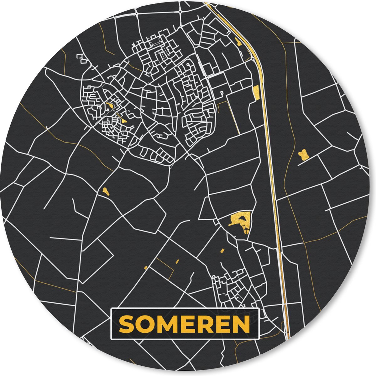 Muismat rond 40x40 cm - Mousepad Someren - Stadskaart - Goud - Plattegrond - Kaart - Nederland - Ronde muismatten - Stadskaart