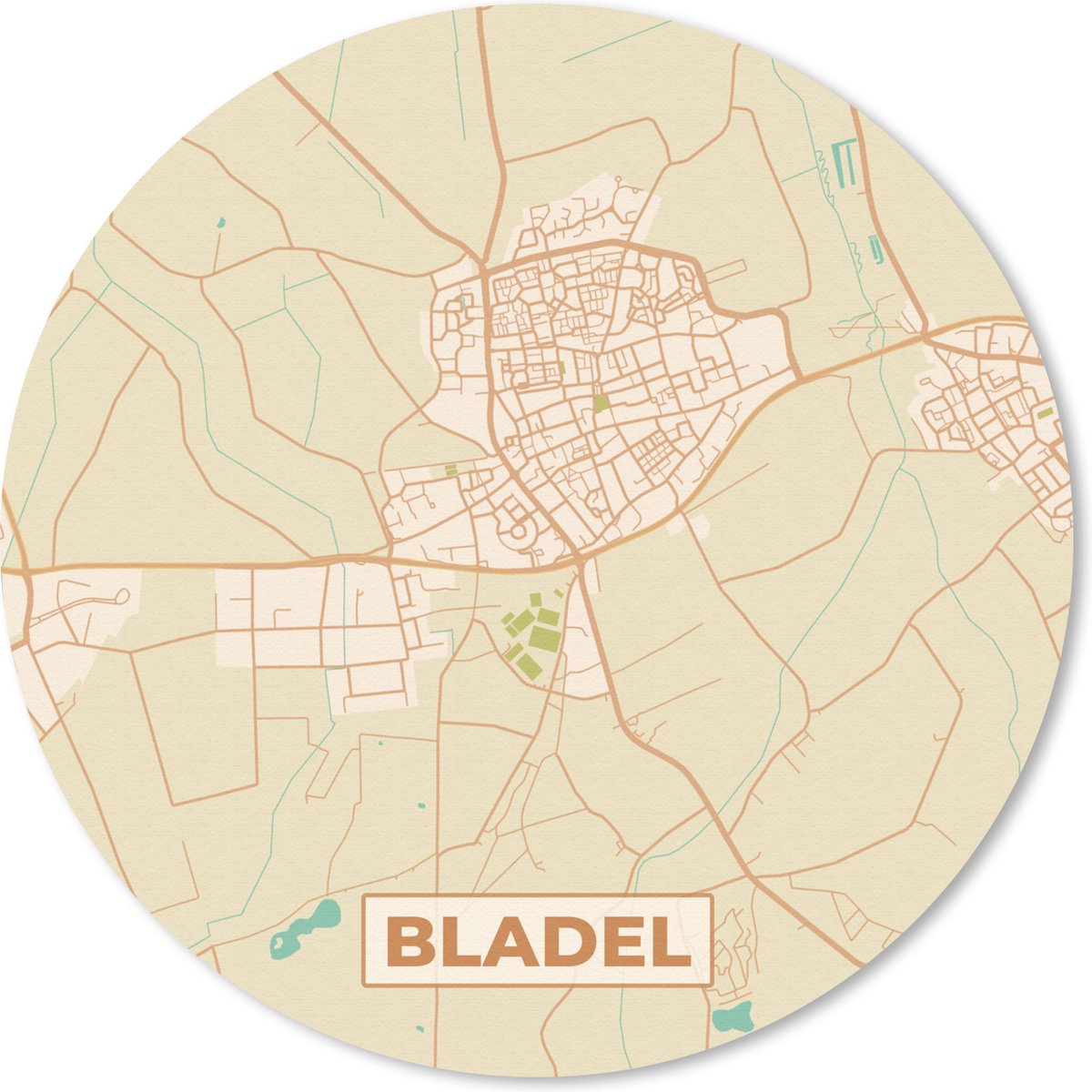Muismat rond 20x20 cm - Mousepad Bladel - Vintage - Stadskaart - Plattegrond - Kaart - Ronde muismatten - Stadskaart