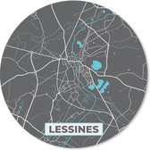 Muismat - Mousepad - Rond - Stadskaart – Grijs - Kaart – Lessines – België – Plattegrond - 50x50 cm - Ronde muismat