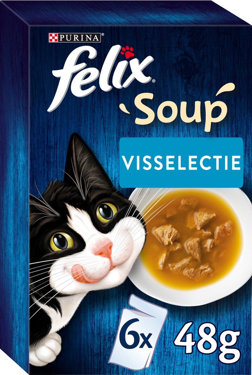 Felix Soup Vis Selectie - Kattenvoer natvoer - Kabeljauw, Tonijn, Schol - 24 x 48g - FELIX