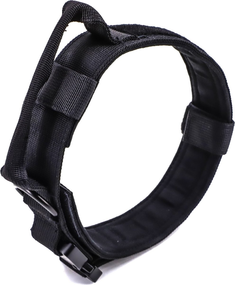 CANISALFA Tactische hondenhalsband, 10 cm brede verstelbare hondenhalsband met metalen gespen, handvat, perfecte zware halsband voor grote honden